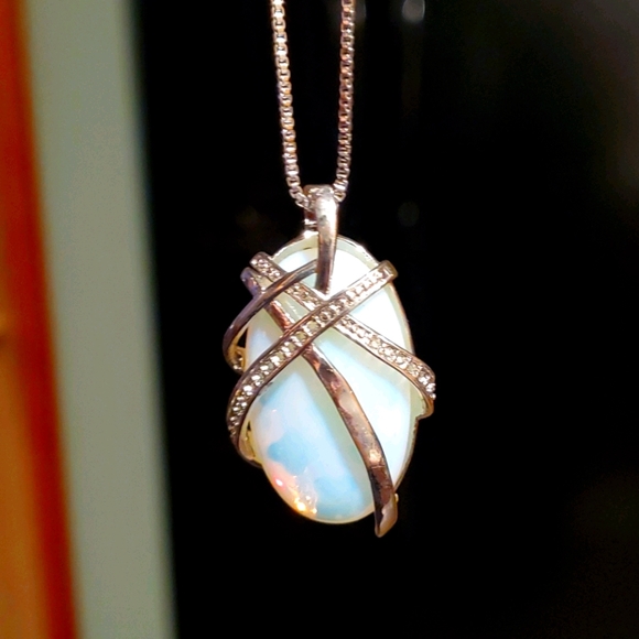 Handmade Sterling Silver & Opal Pendant Necklace - Picture 2 of 3